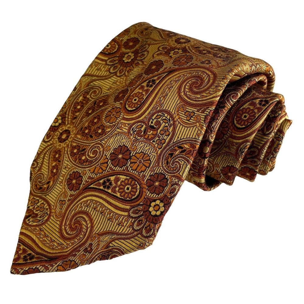 Robert Talbott Seven Fold Neck Tie #16/40 Black Gold Orange Floral NWT $245